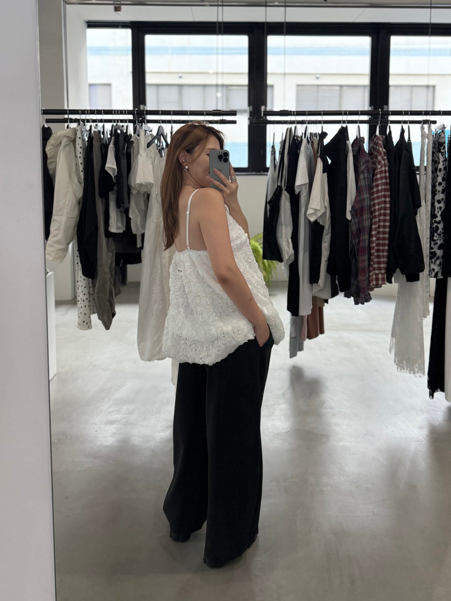 WAFFLE FLOWER TUNIC "WHITE"
