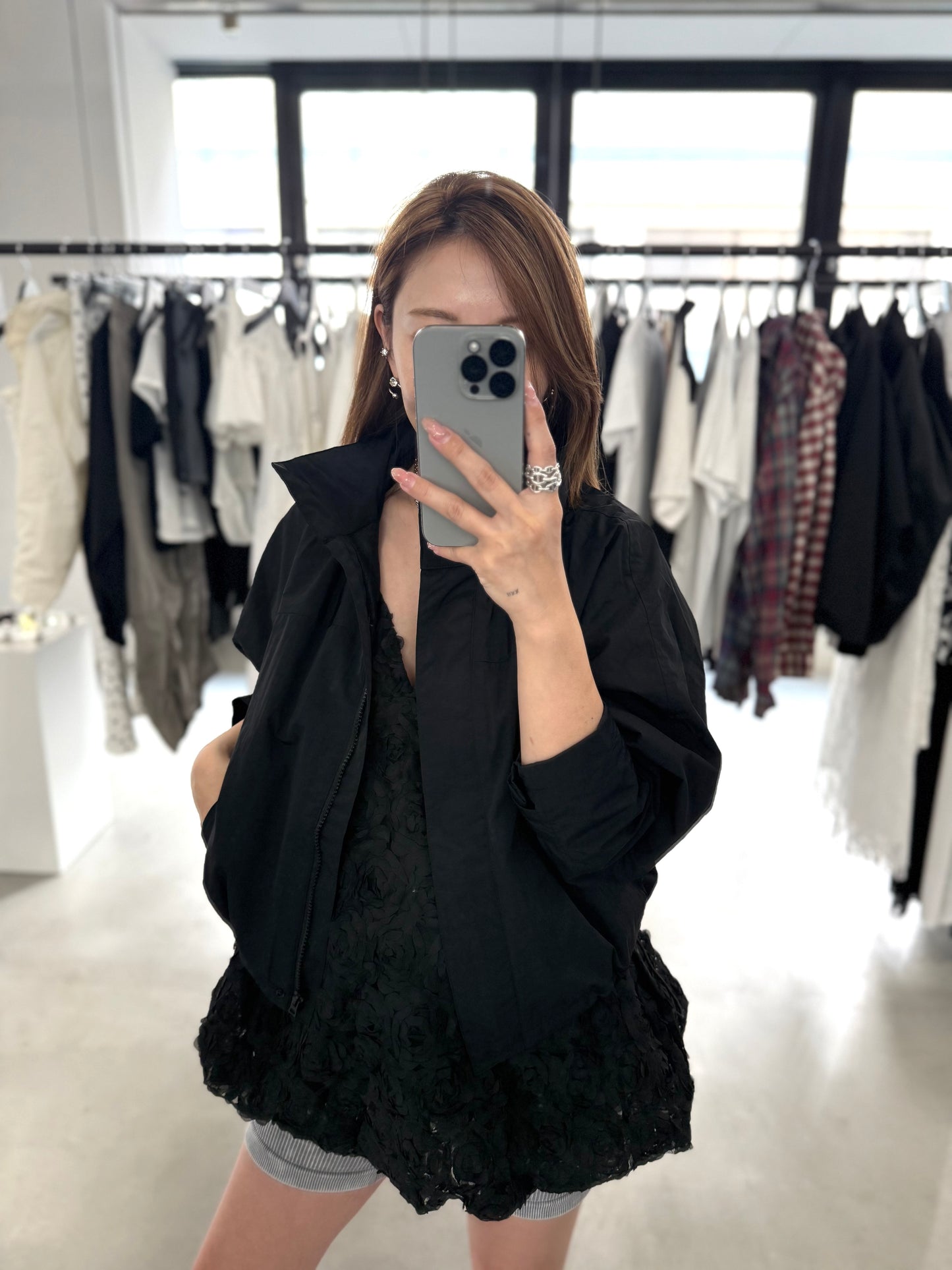 WAFFLE FLOWER TUNIC "BLACK"