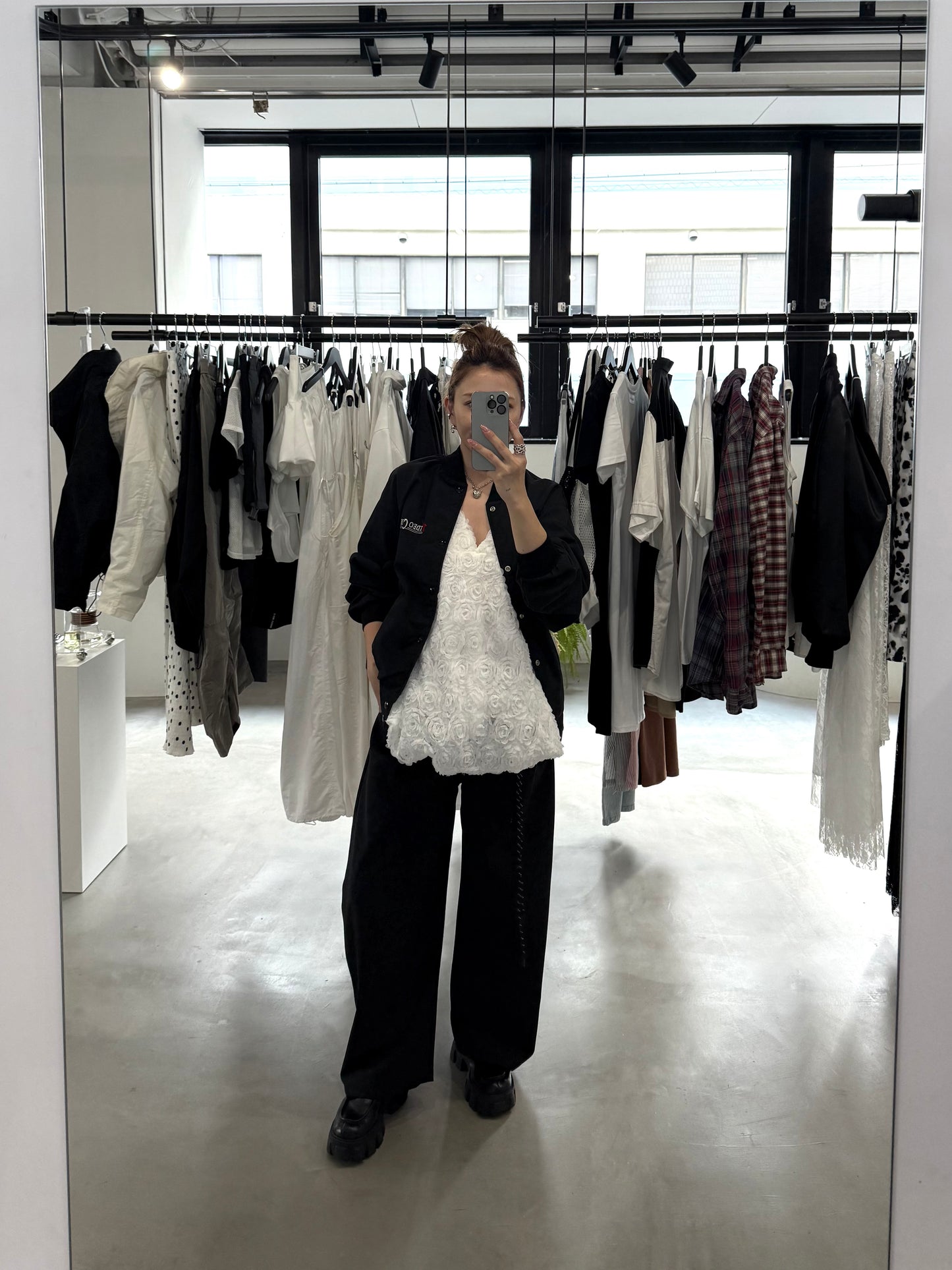 WAFFLE FLOWER TUNIC "WHITE"