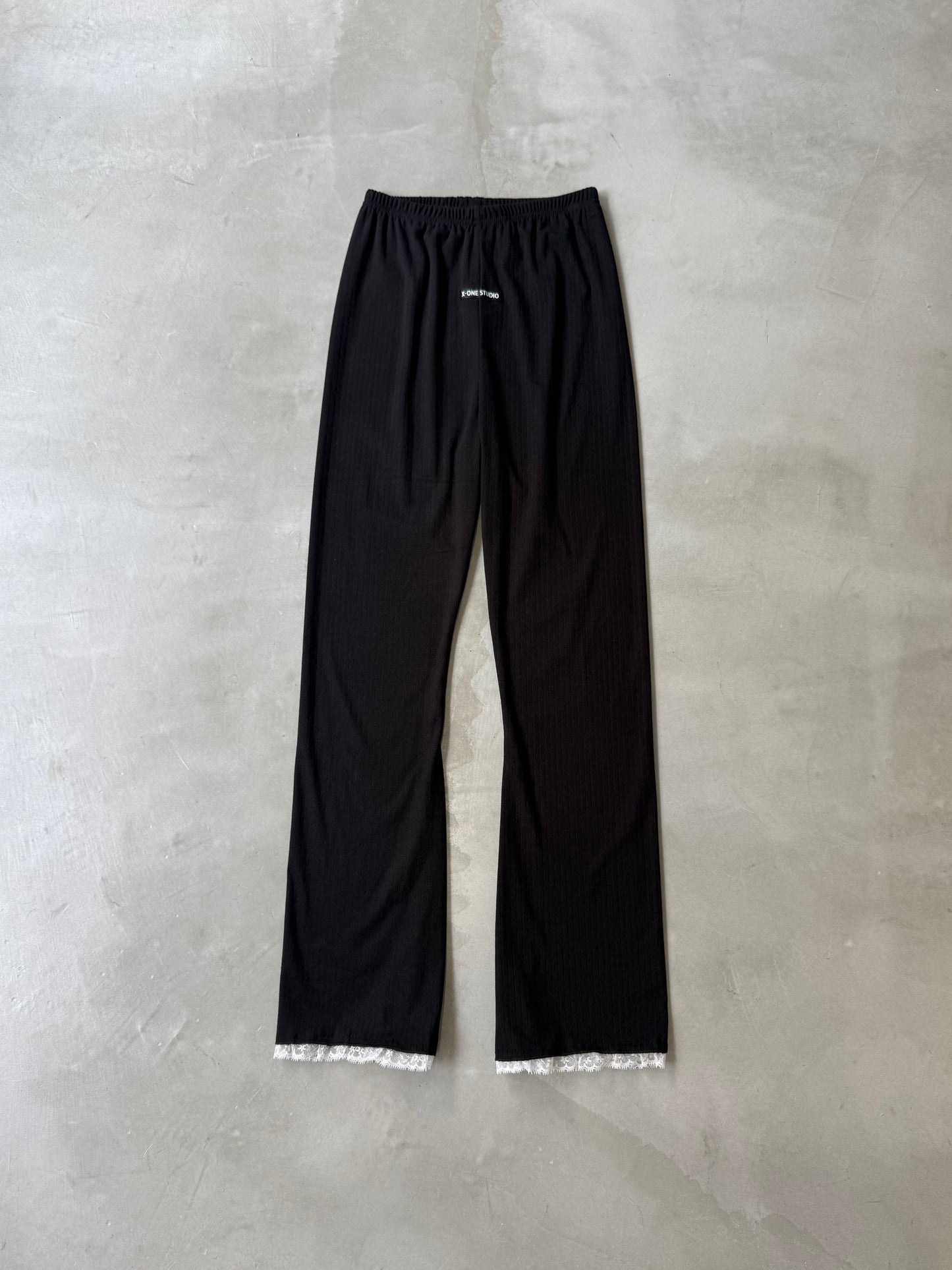 RIB LACE FRILL LEGGINGS "BLACK"