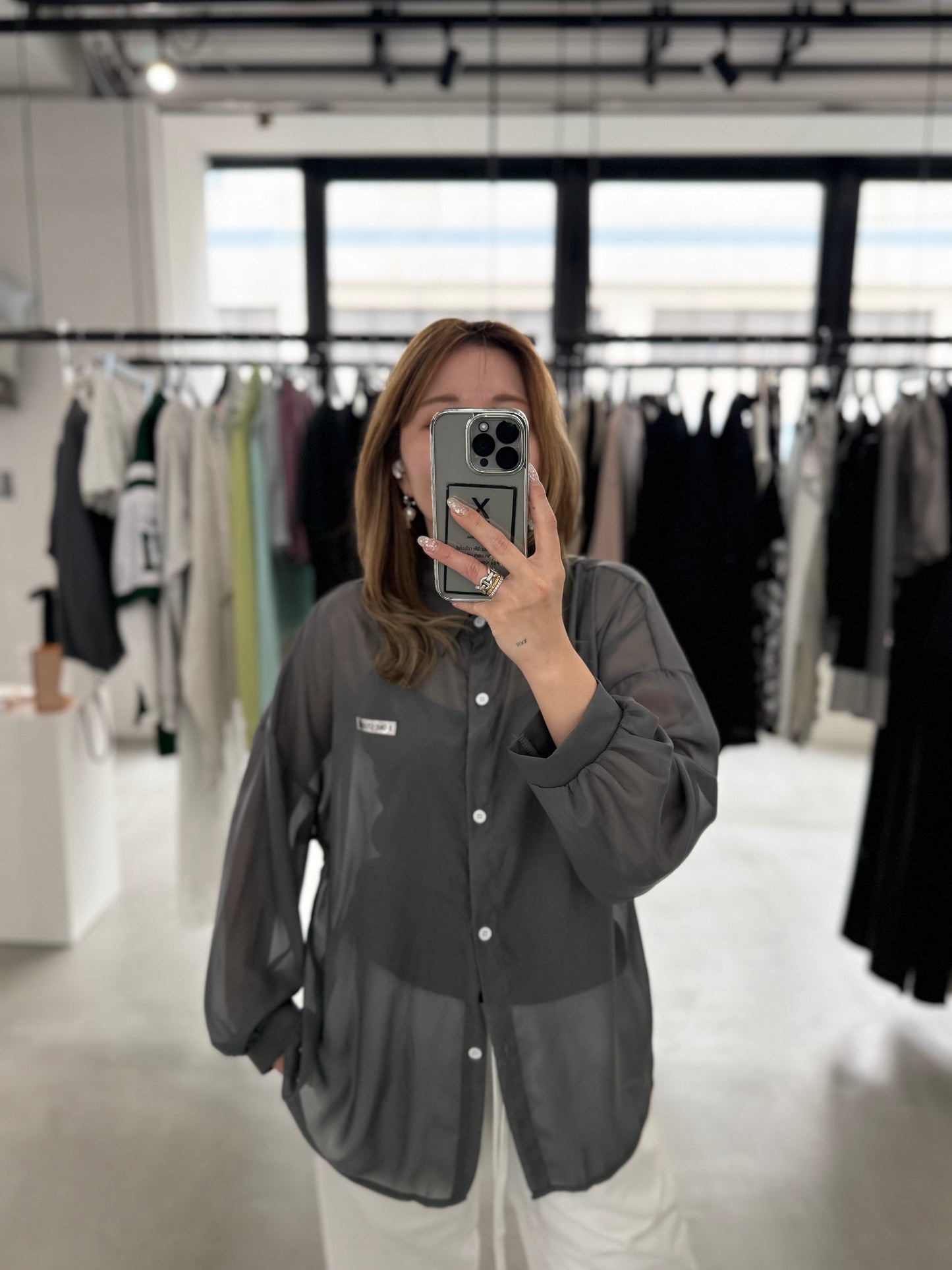AIRY SHEER SHIRT "GRAY"