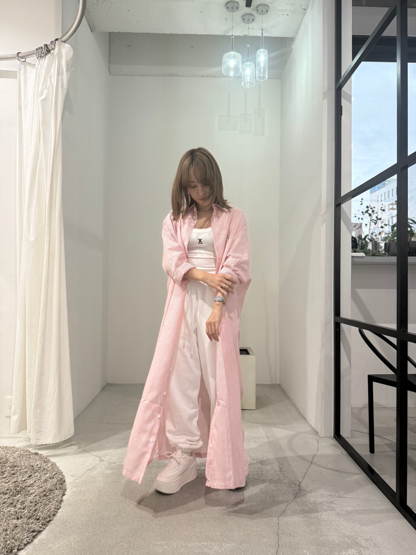 STRIPE LONG SHIRT "PINK"