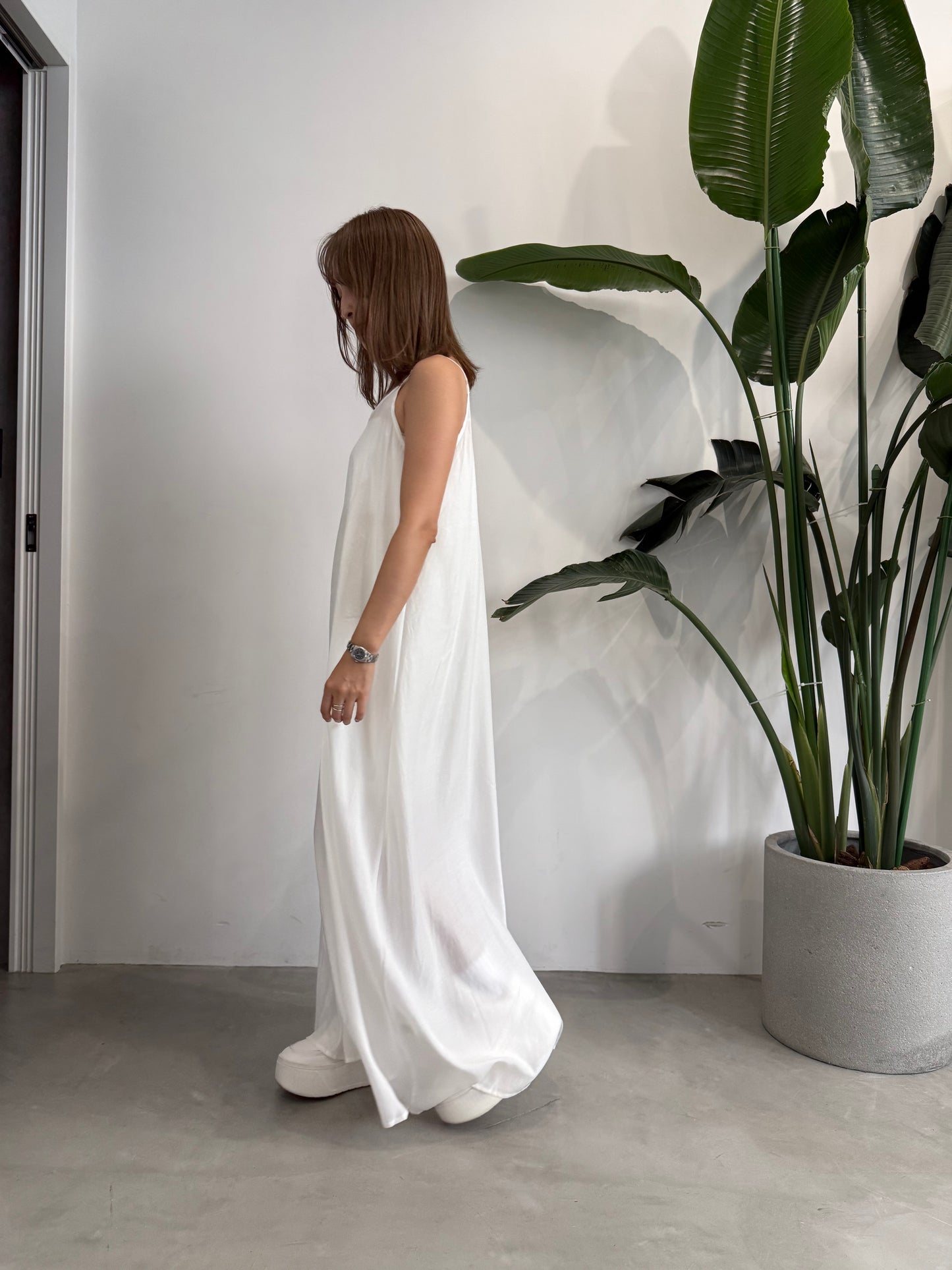 SATIN LONG DRESS "WHITE"