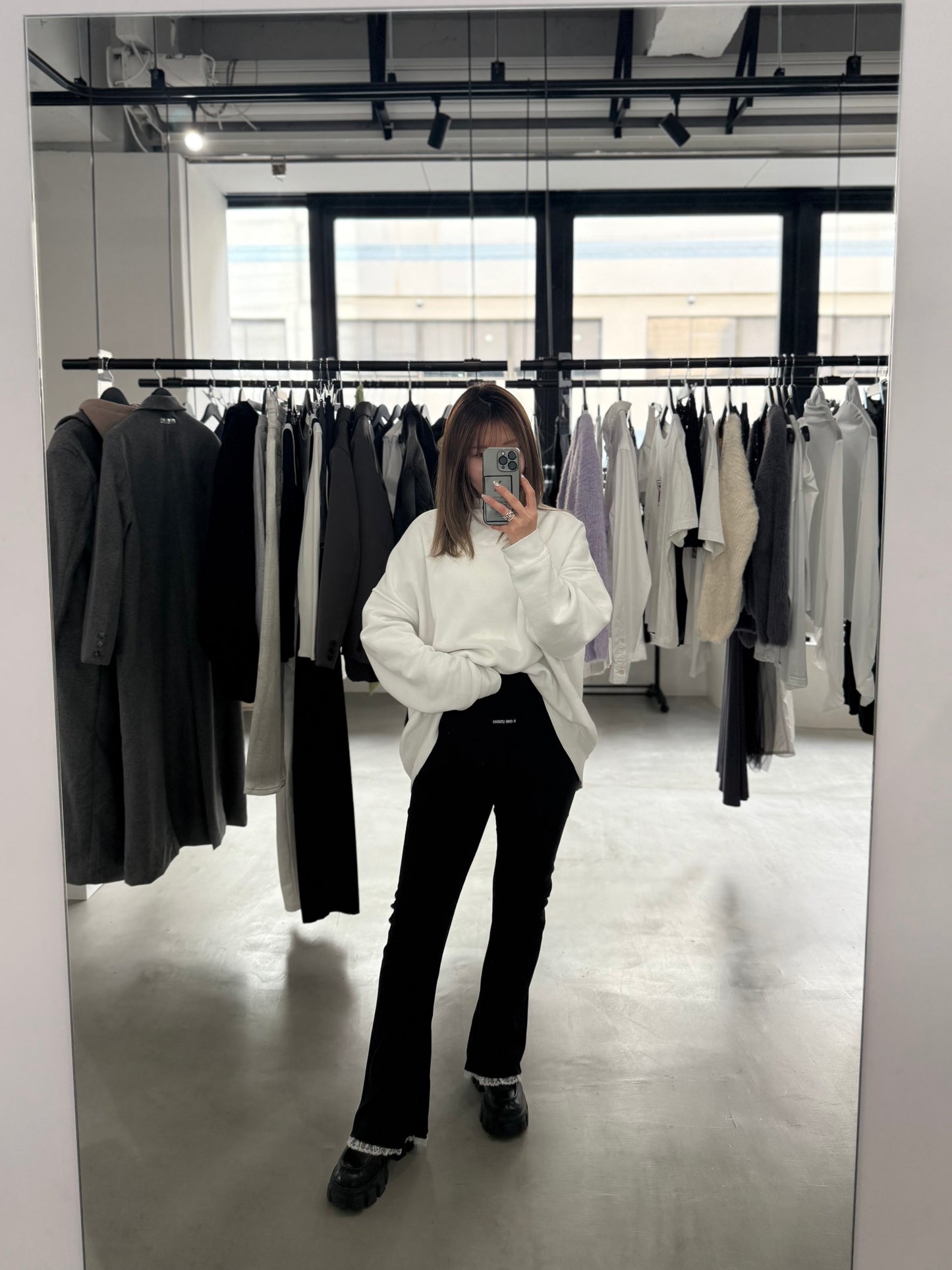 RIB LACE FRILL LEGGINGS "BLACK"