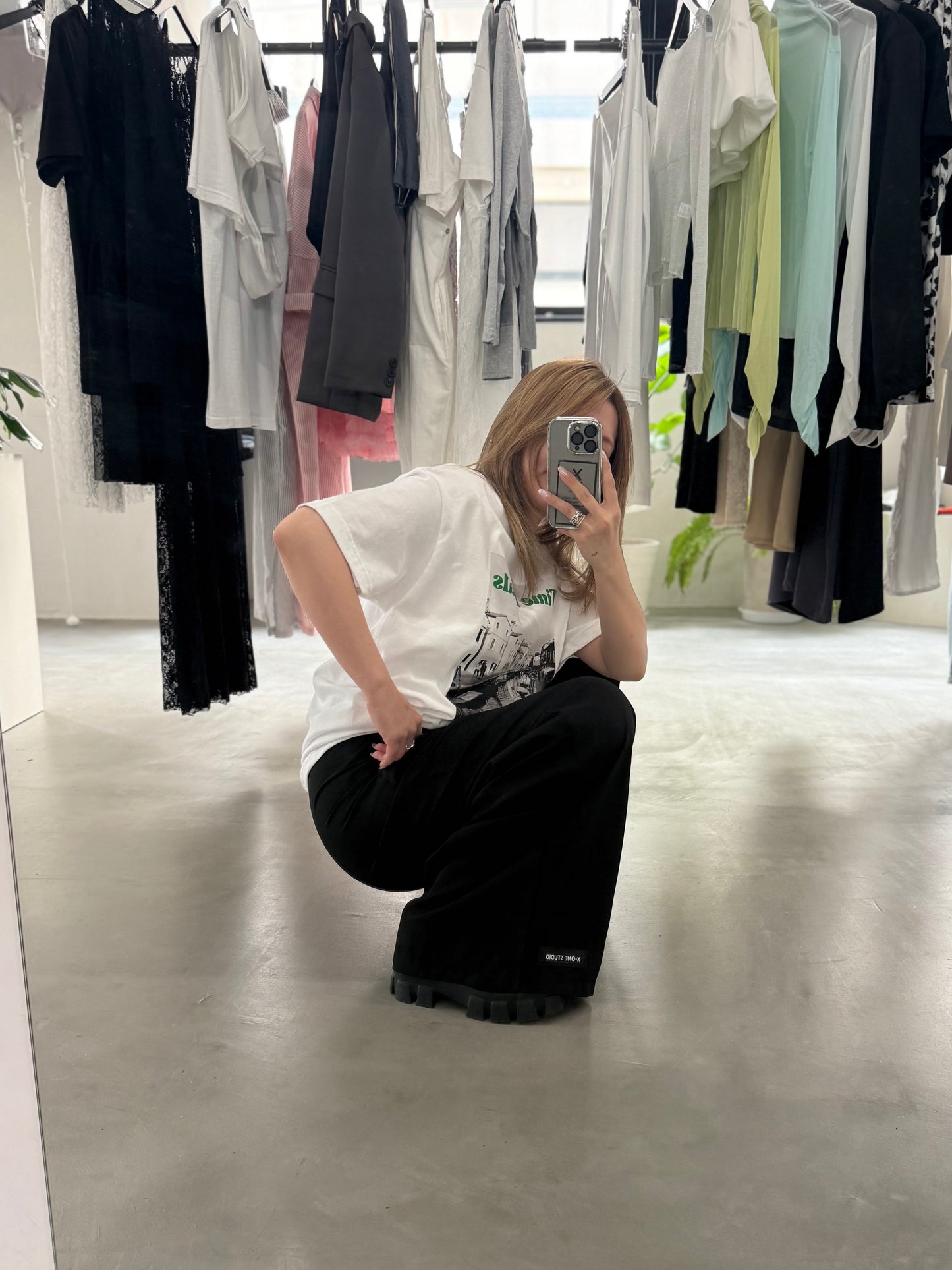 W TUCK WIDE PANTS "BLACK"