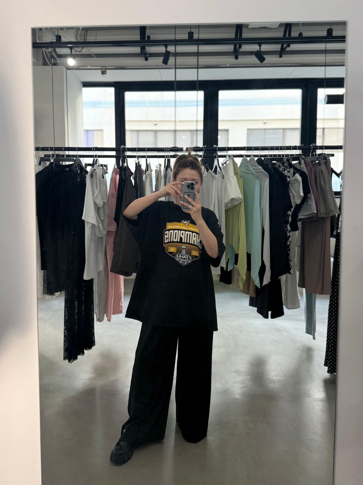 W TUCK WIDE PANTS "BLACK"