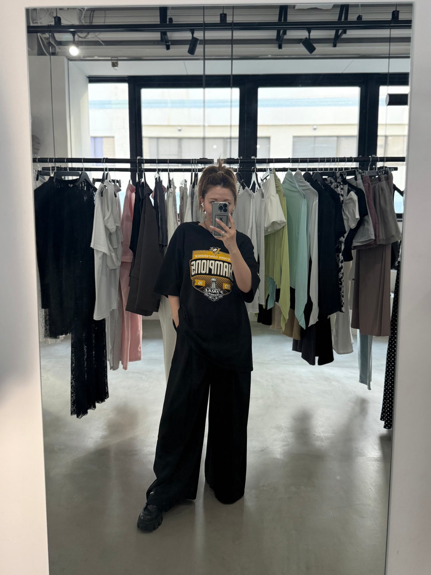 W TUCK WIDE PANTS "BLACK"