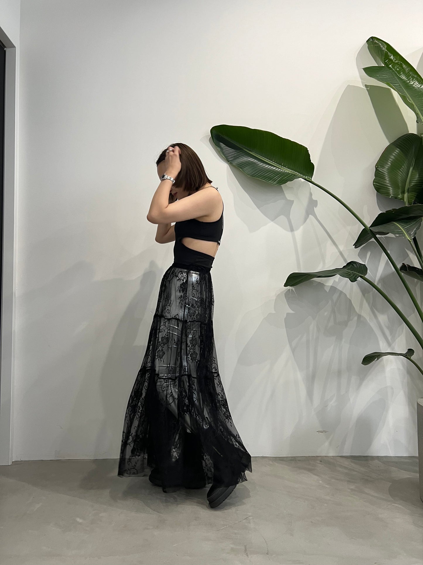 LAYERED LACE SKIRT "BLACK"