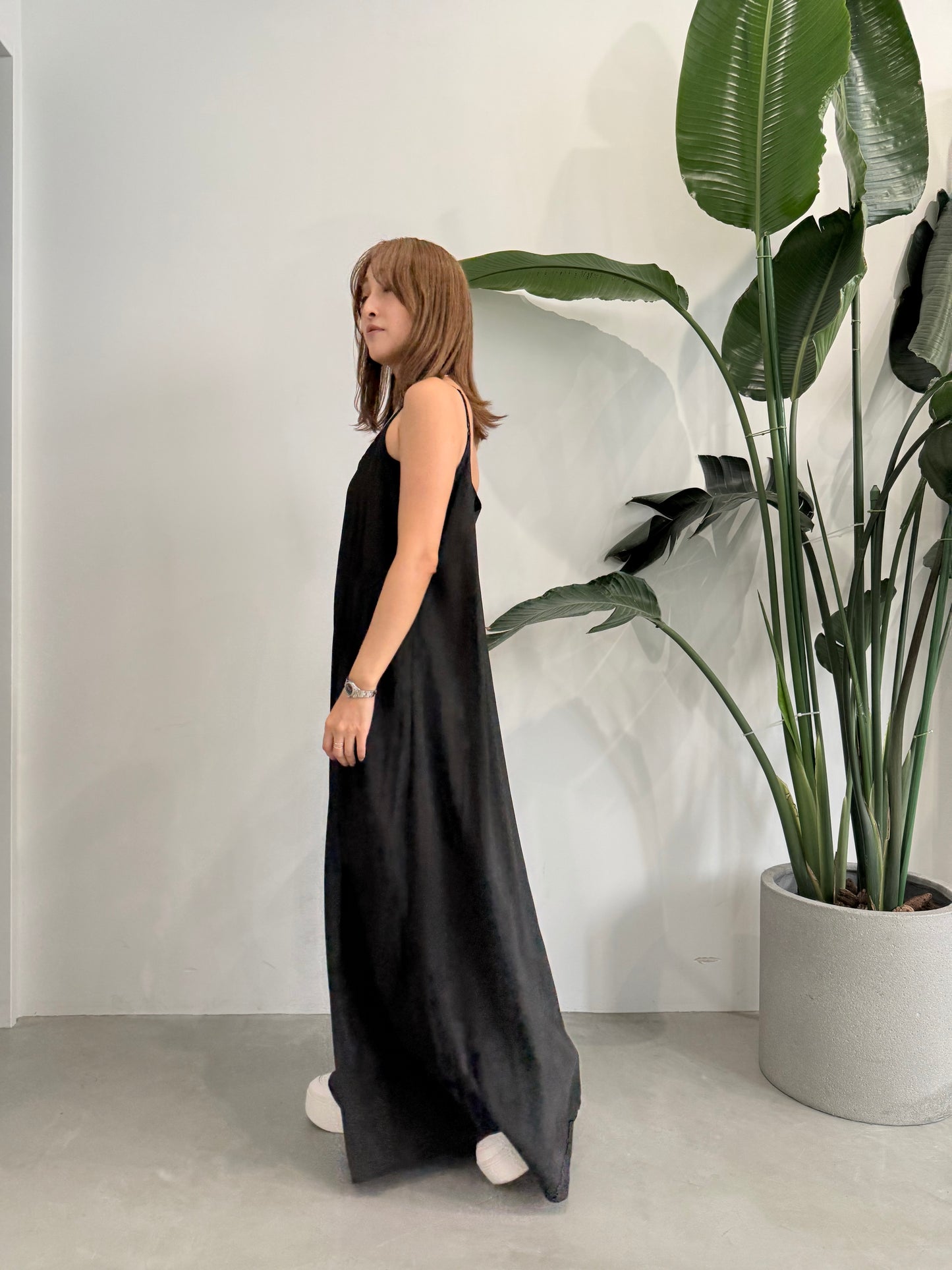 SATIN LONG DRESS "BLACK"