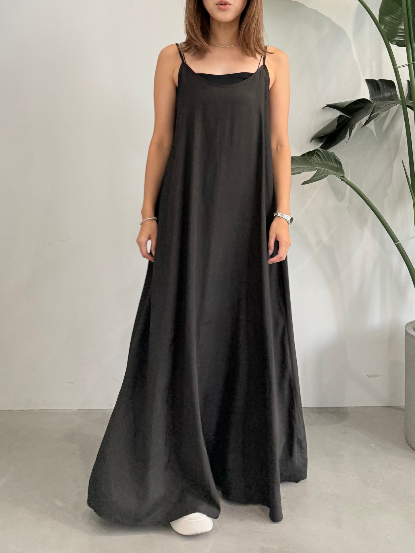 SATIN LONG DRESS "BLACK"