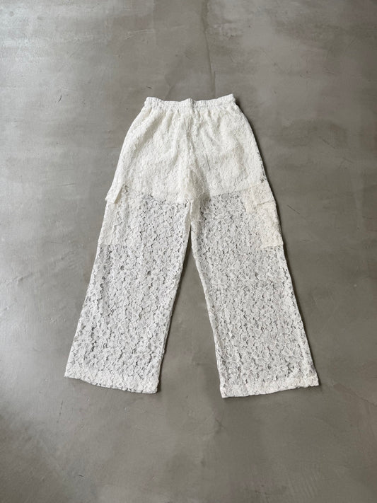 LACE CARGO PANT "WHITE"