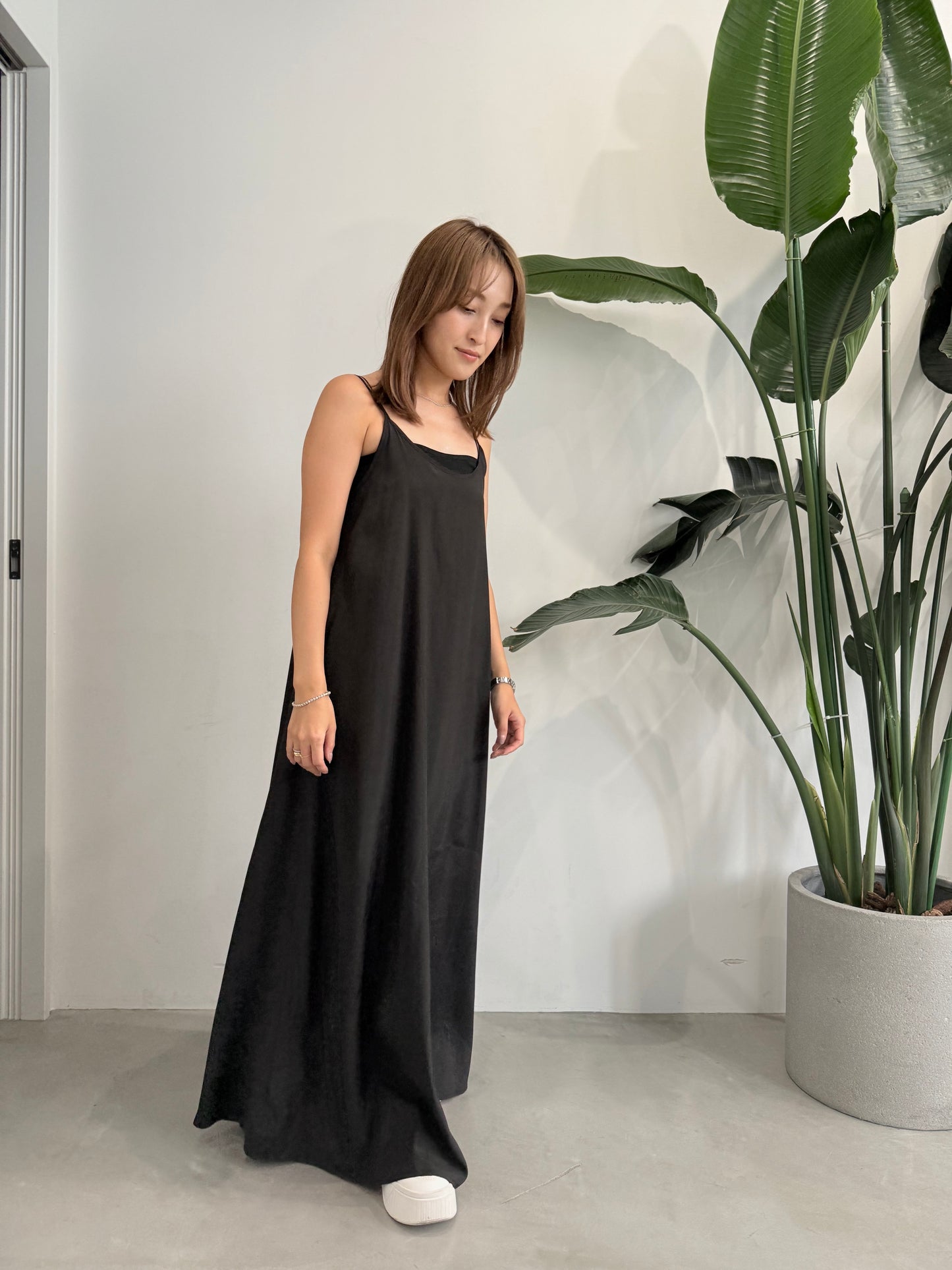 SATIN LONG DRESS "BLACK"