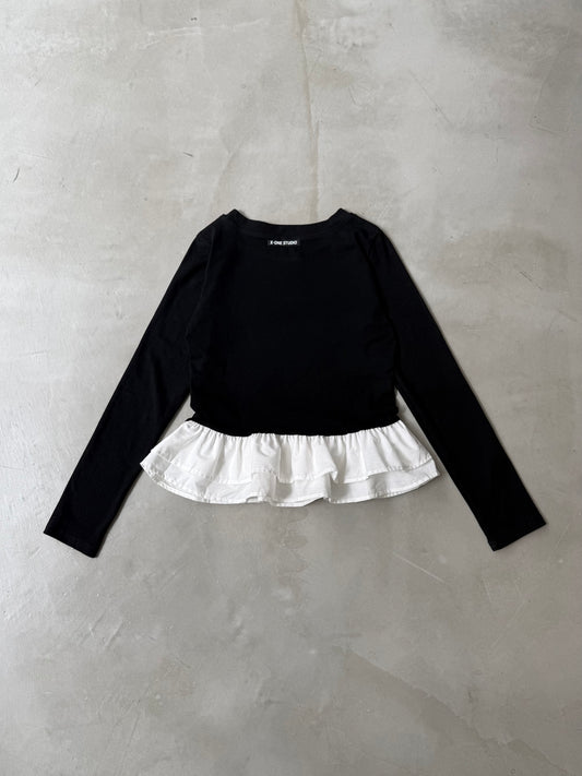 JERSEY FRILL TOP "BLACK"