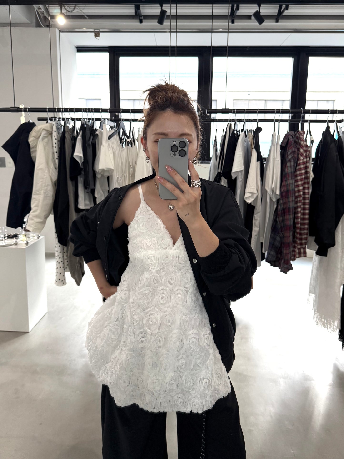 WAFFLE FLOWER TUNIC "WHITE"