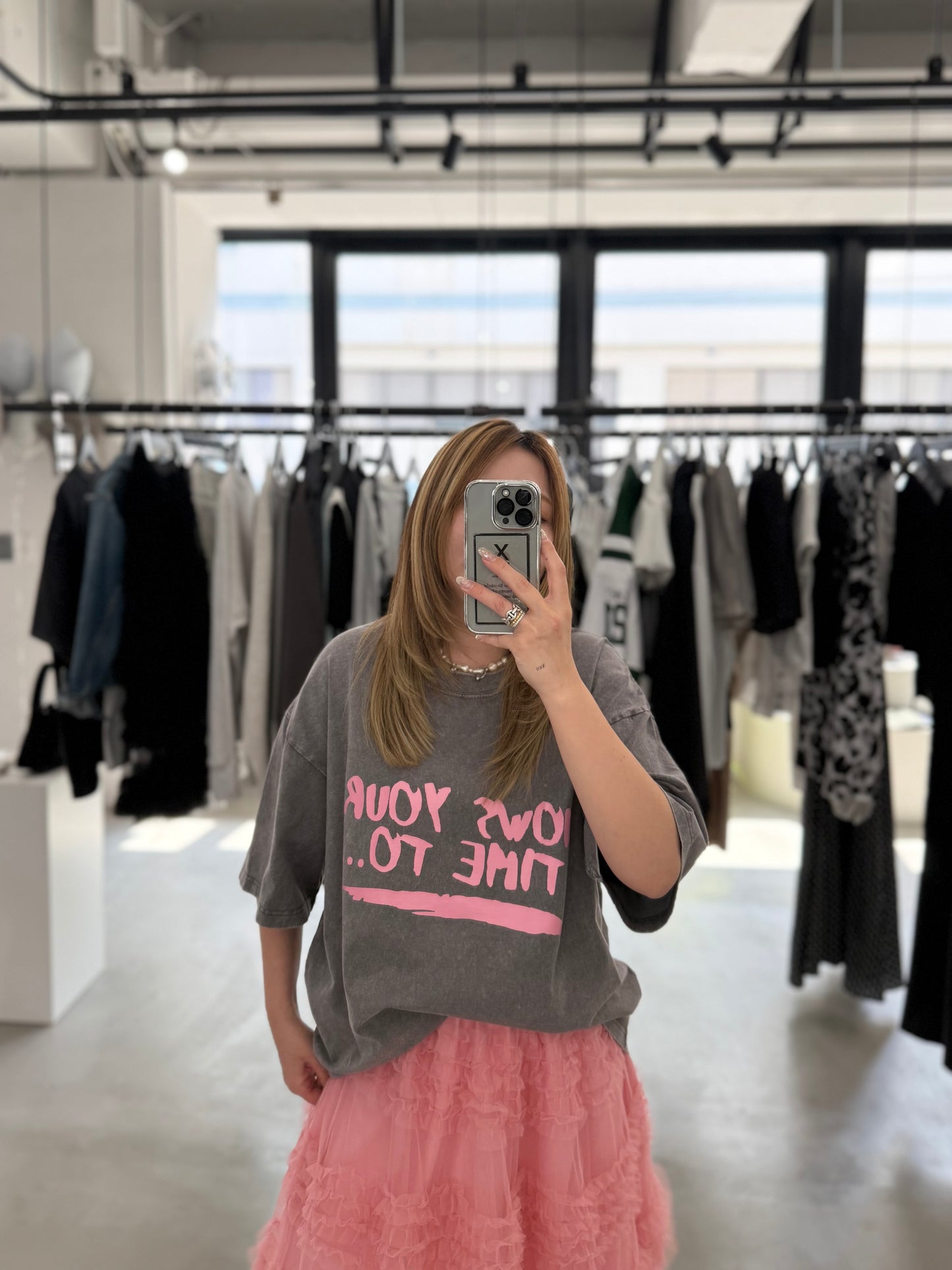 WASHED PRINT TEE "PINK"