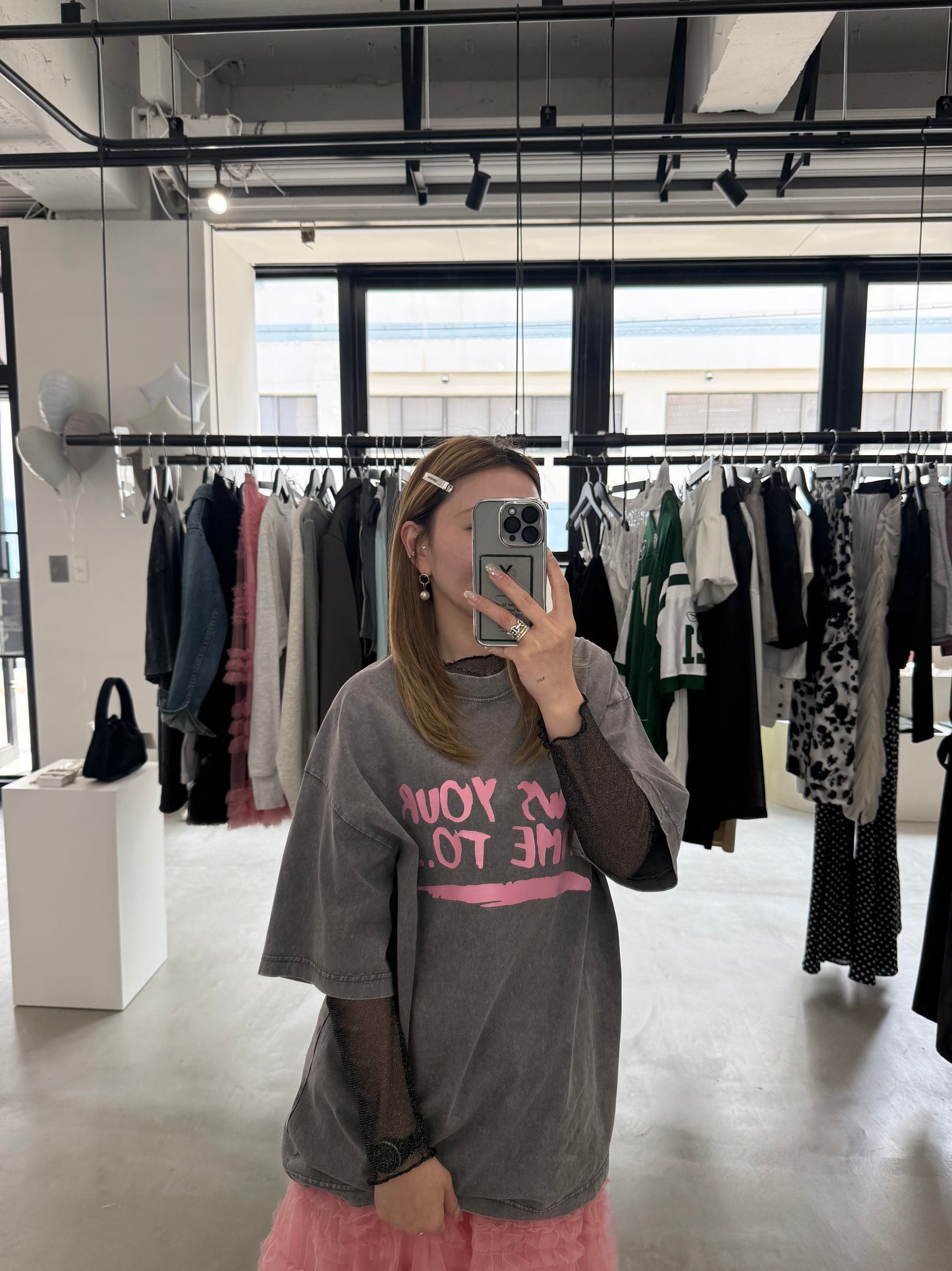 WASHED PRINT TEE "PINK"