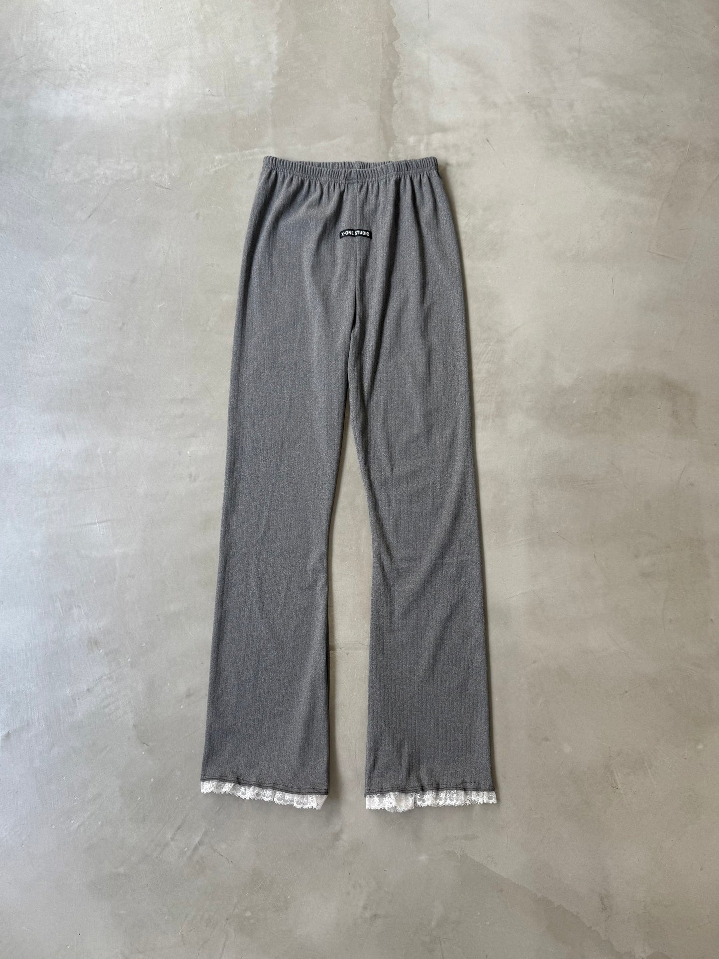 RIB LACE FRILL LEGGINGS "GRAY"