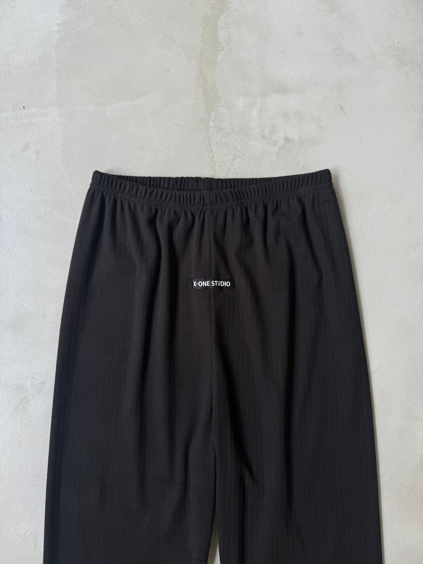 RIB LACE FRILL LEGGINGS "BLACK"