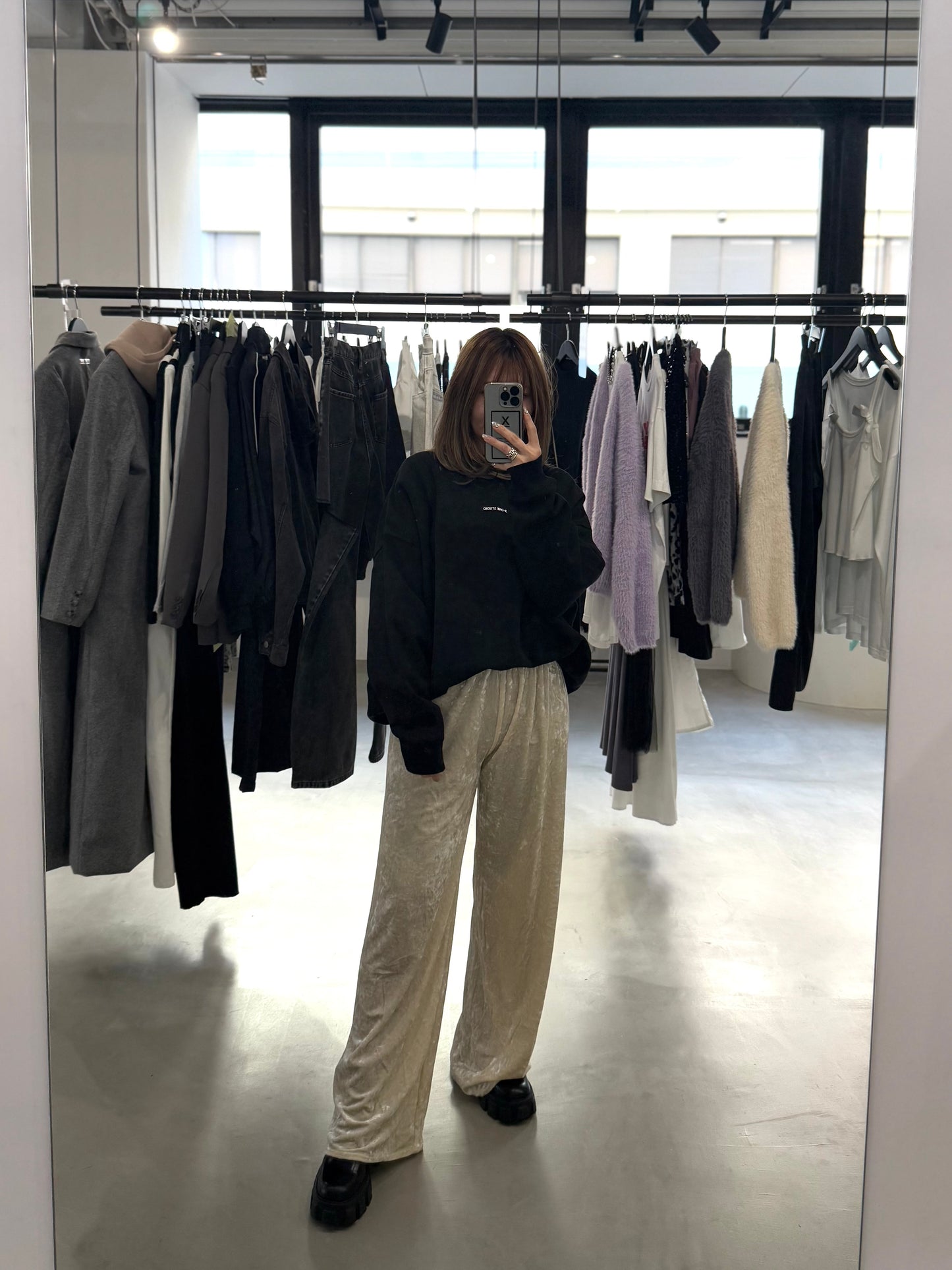 WIDE VELOURS PANTS "IVORY"