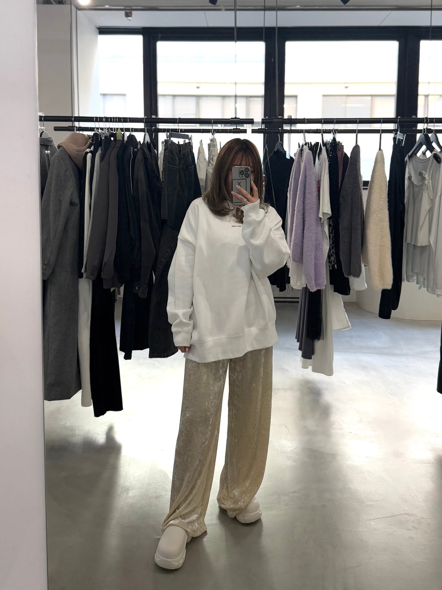 WIDE VELOURS PANTS "IVORY"