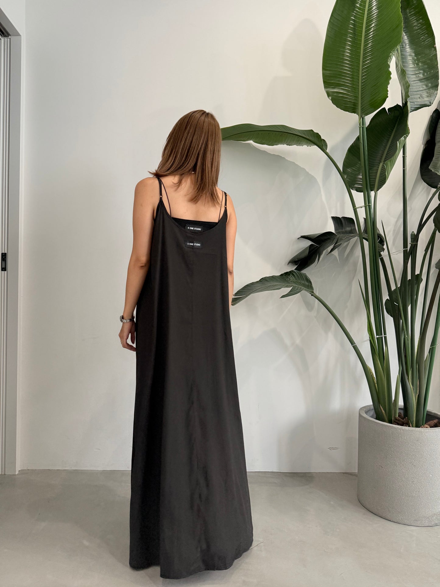 SATIN LONG DRESS "BLACK"