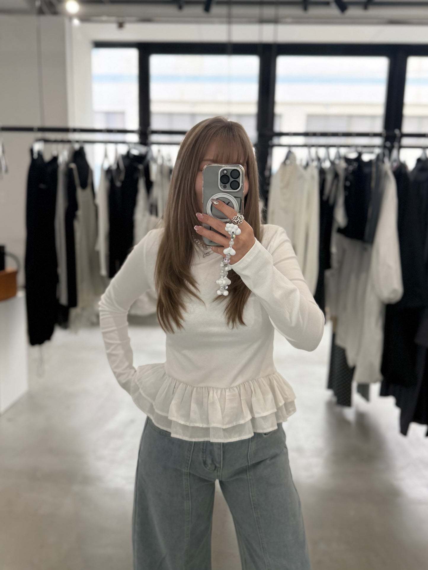 JERSEY FRILL TOP "WHITE"