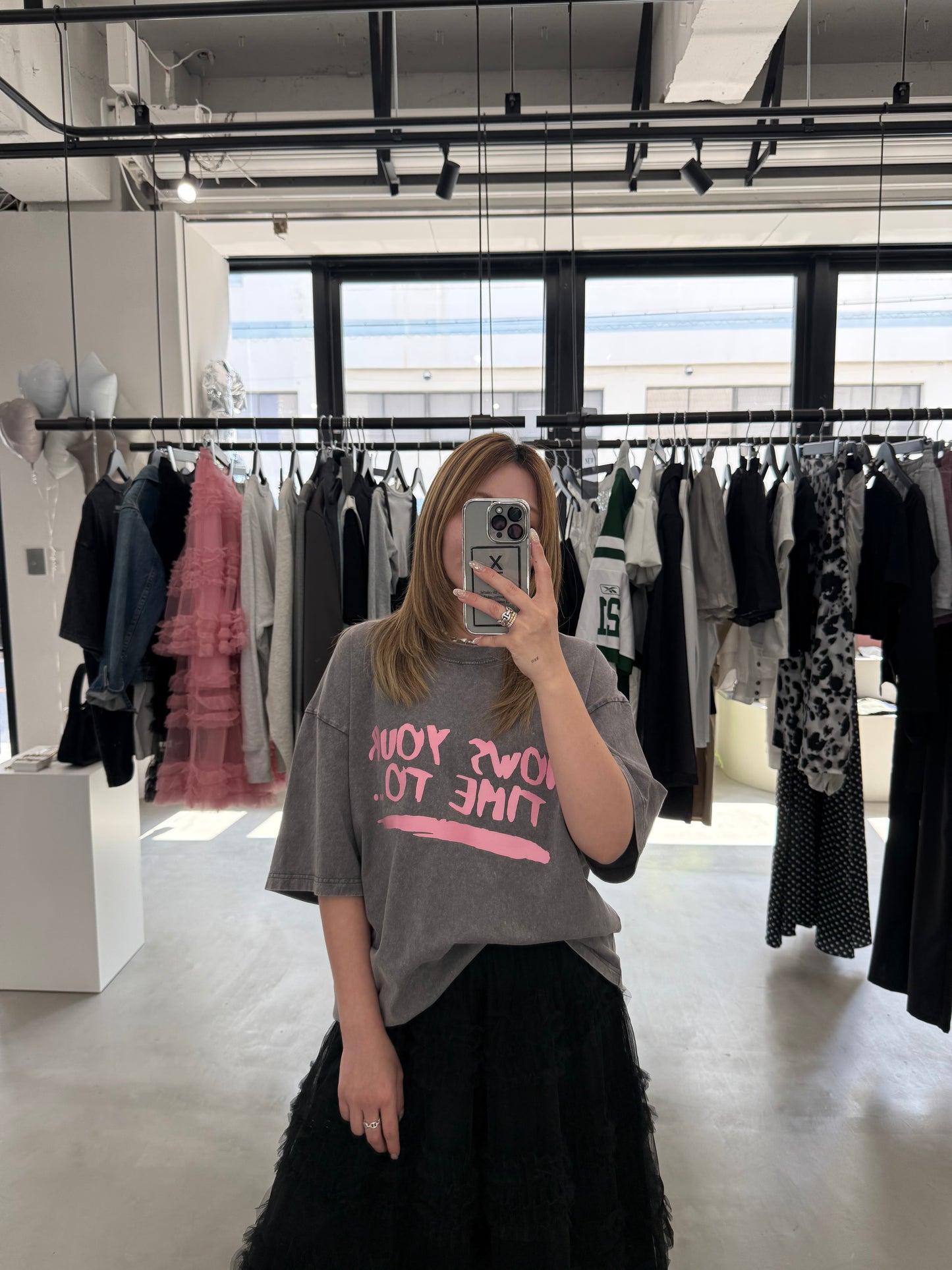 WASHED PRINT TEE "PINK"