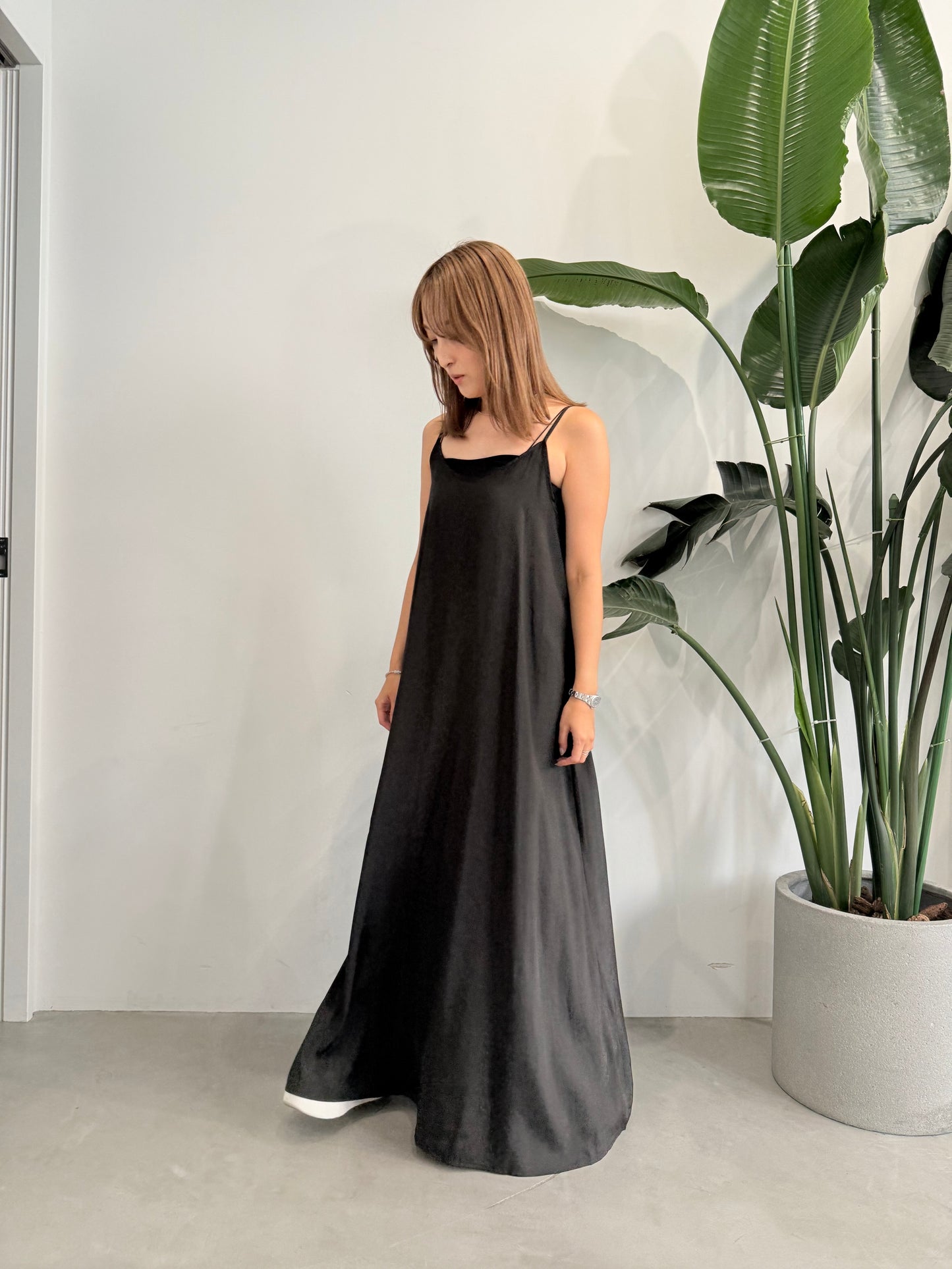 SATIN LONG DRESS "BLACK"