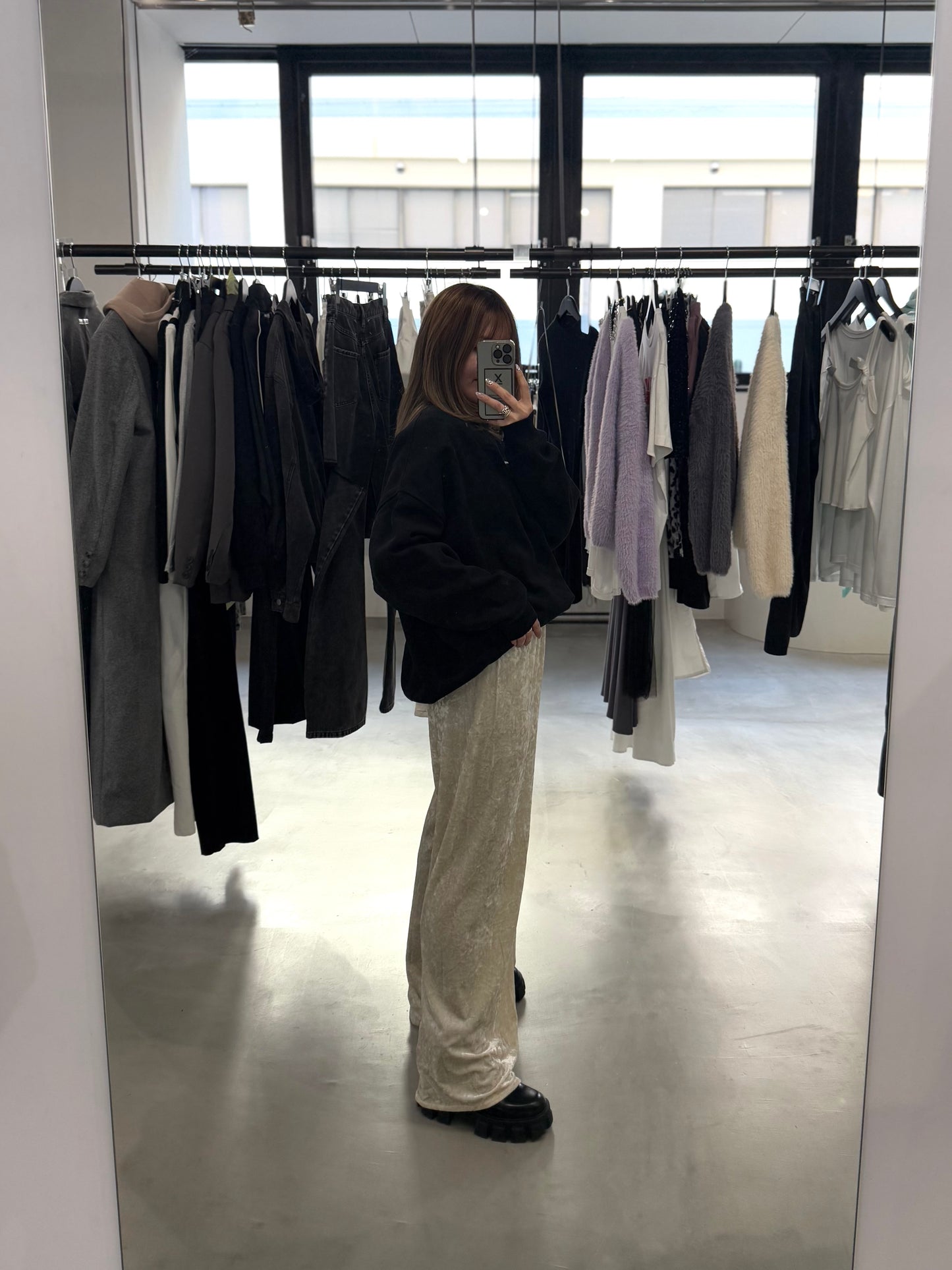 WIDE VELOURS PANTS "IVORY"