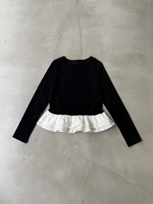 JERSEY FRILL TOP "BLACK"