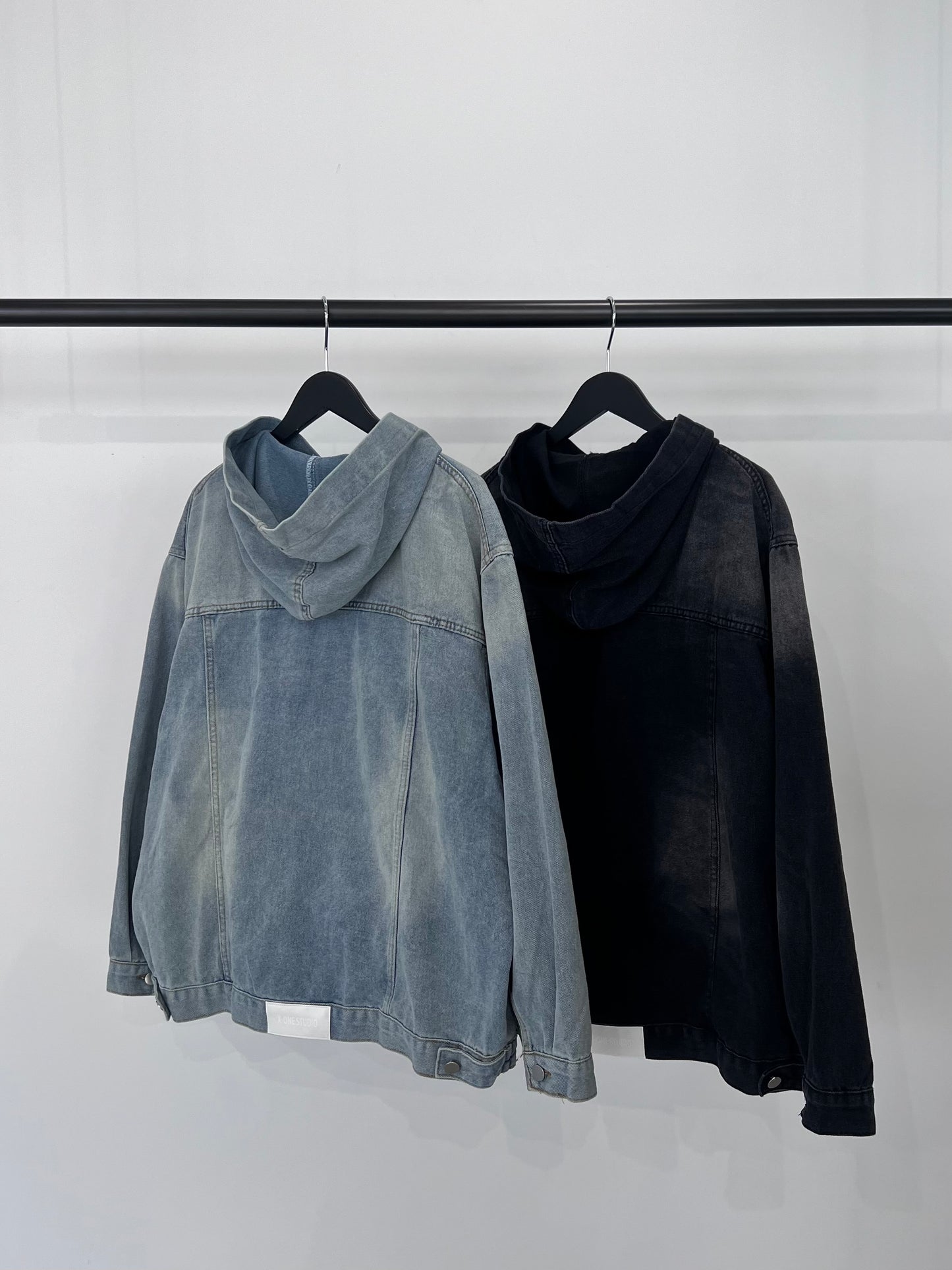 【MENS】DENIM HOODIE "WASH BLACK"￼