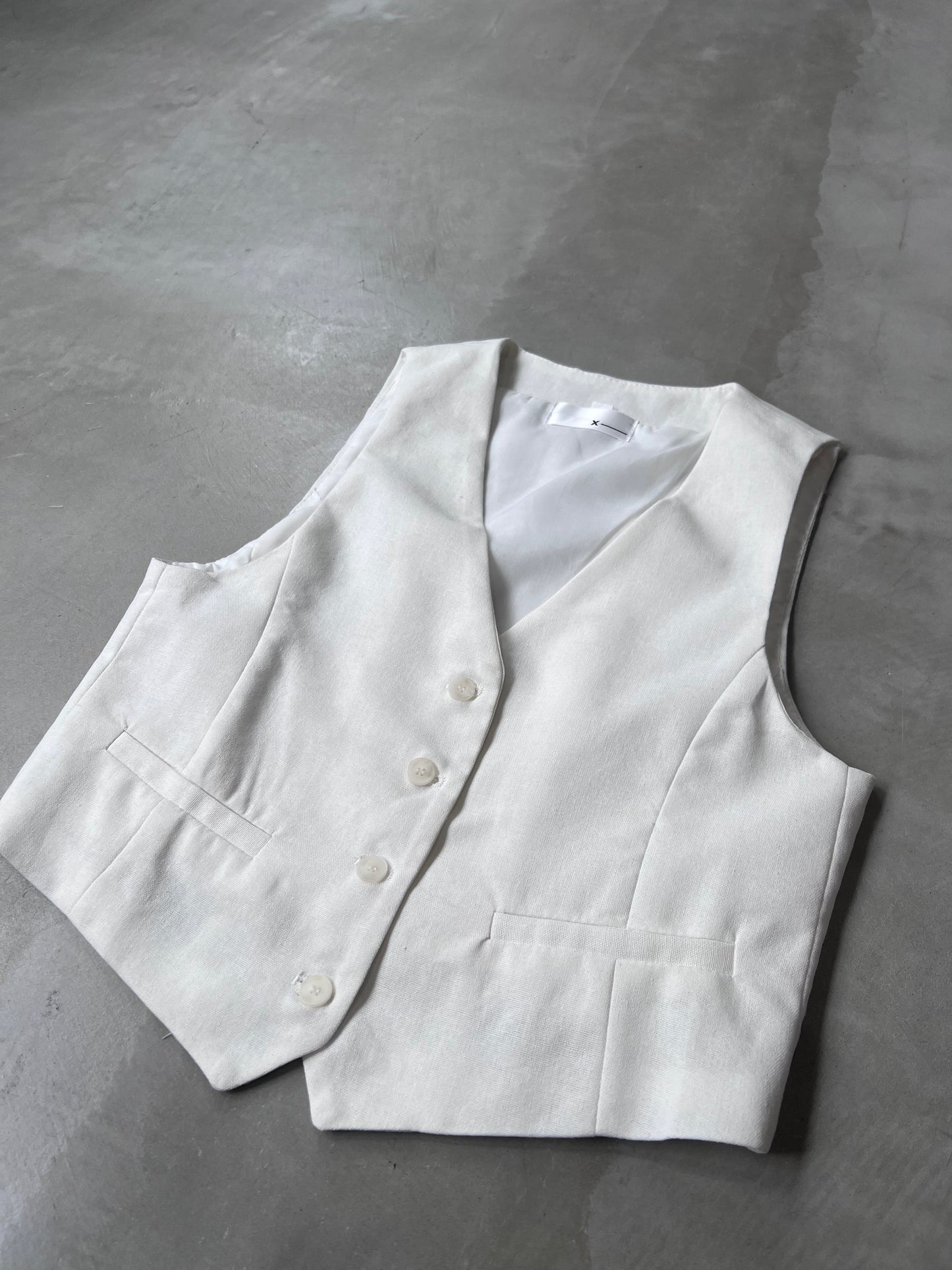 LINEN BLEND VEST "WHITE"