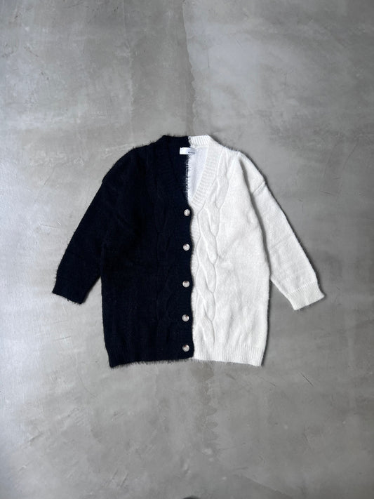 2 TONE CARDIGAN "WHITE