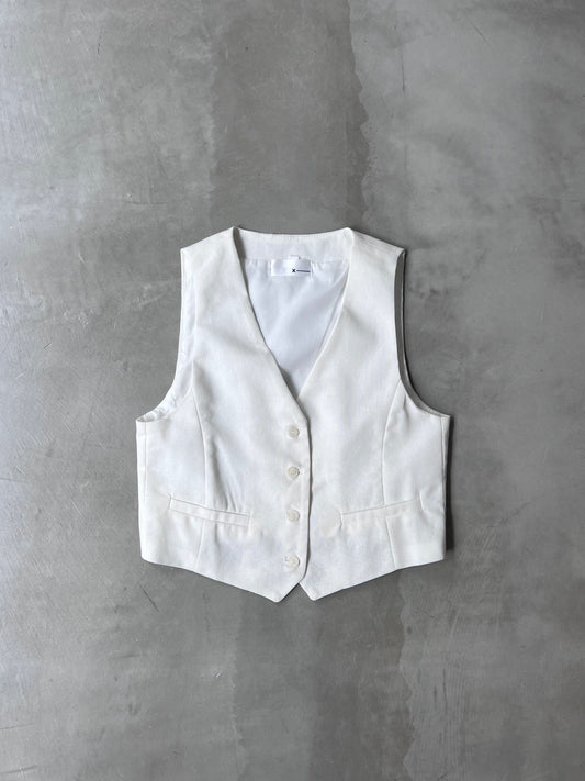 LINEN BLEND VEST "WHITE"