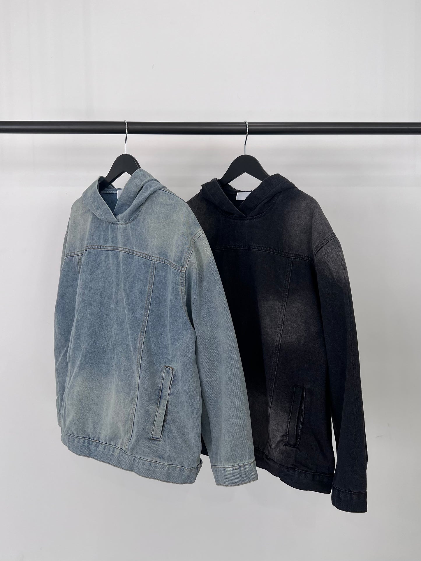 【MENS】DENIM HOODIE "WASH BLACK"￼