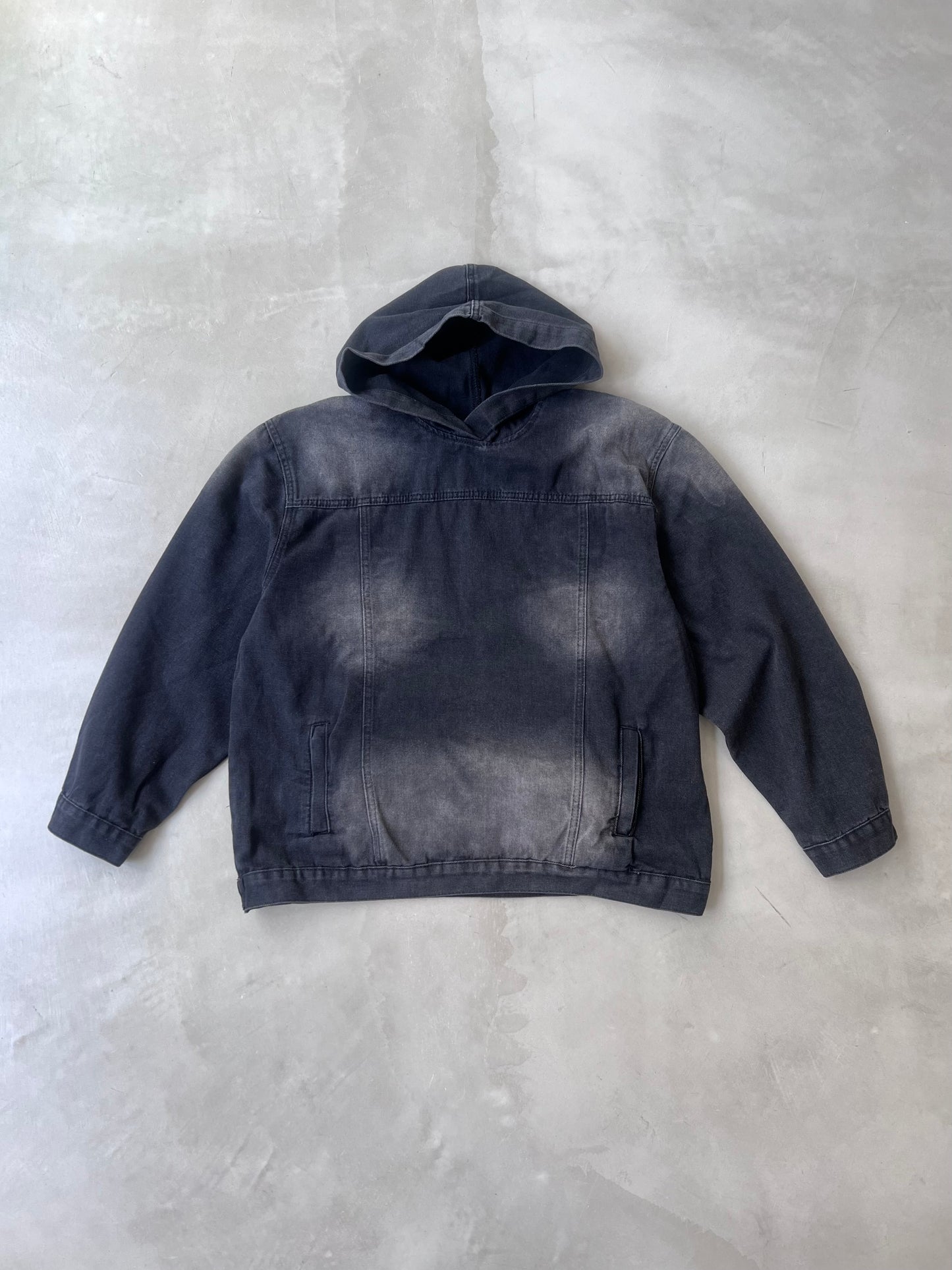 【MENS】DENIM HOODIE "WASH BLACK"￼