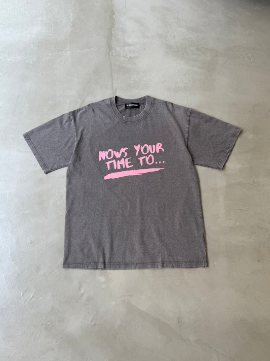WASHED PRINT TEE "PINK"