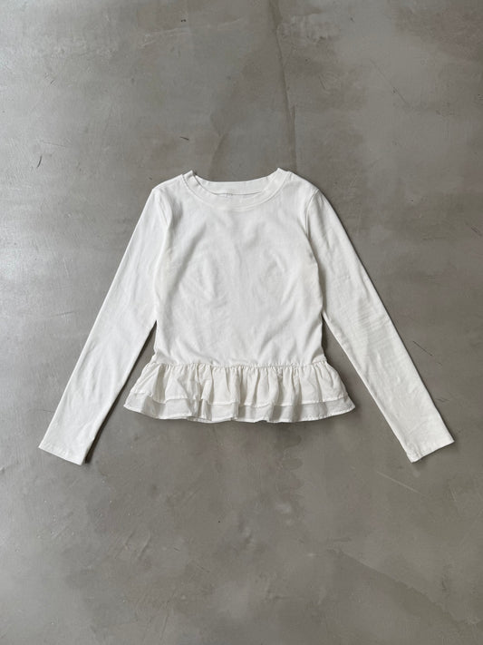 JERSEY FRILL TOP "WHITE"