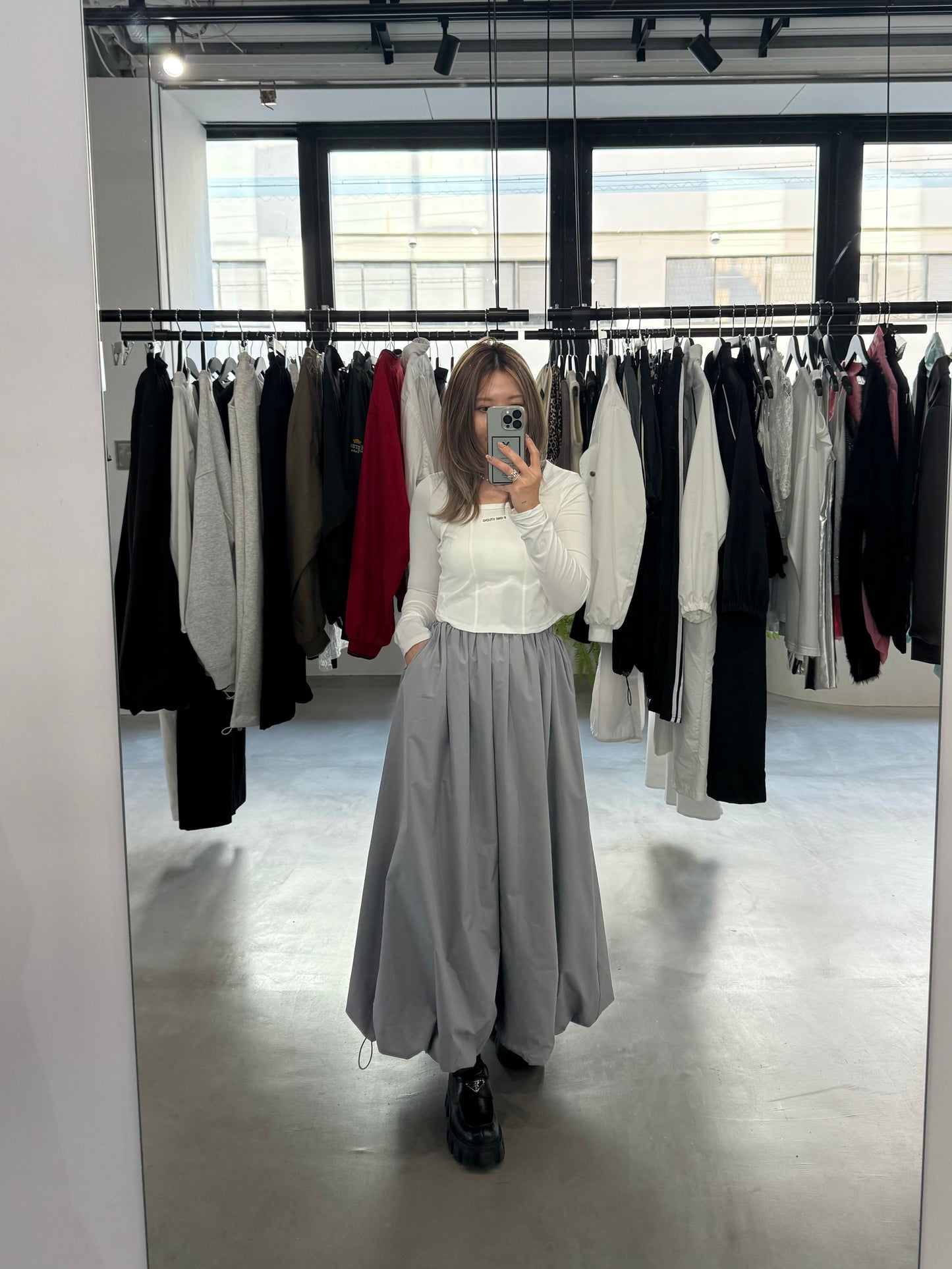 NYLON BALLOON SKIRT "GRAY"