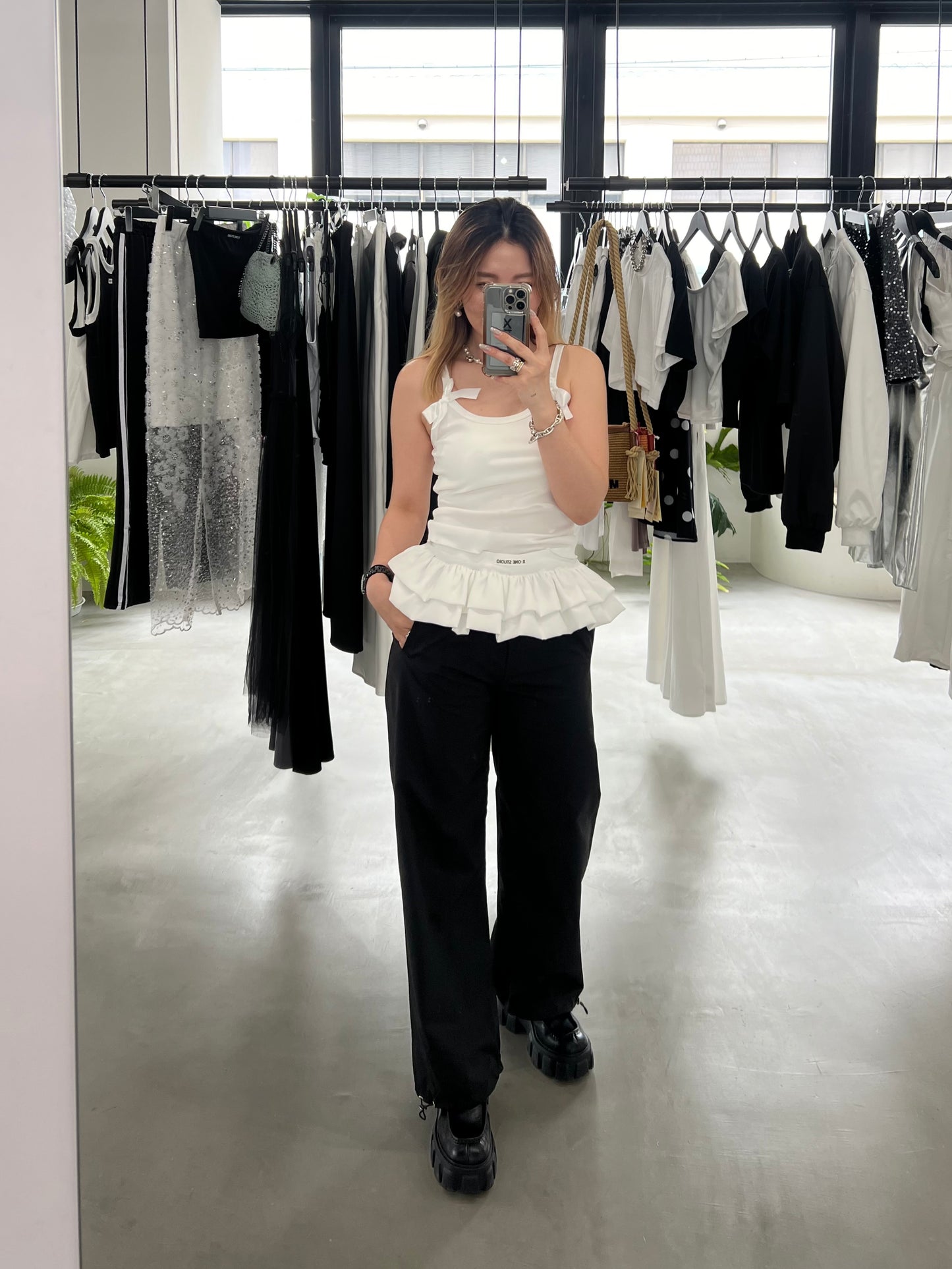 PEPLUM NYLON PANTS