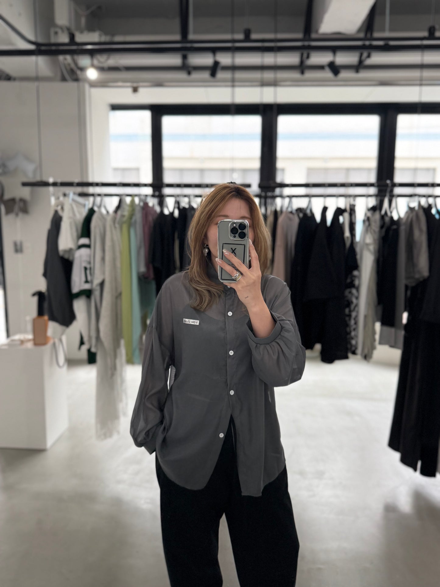 AIRY SHEER SHIRT "GRAY"