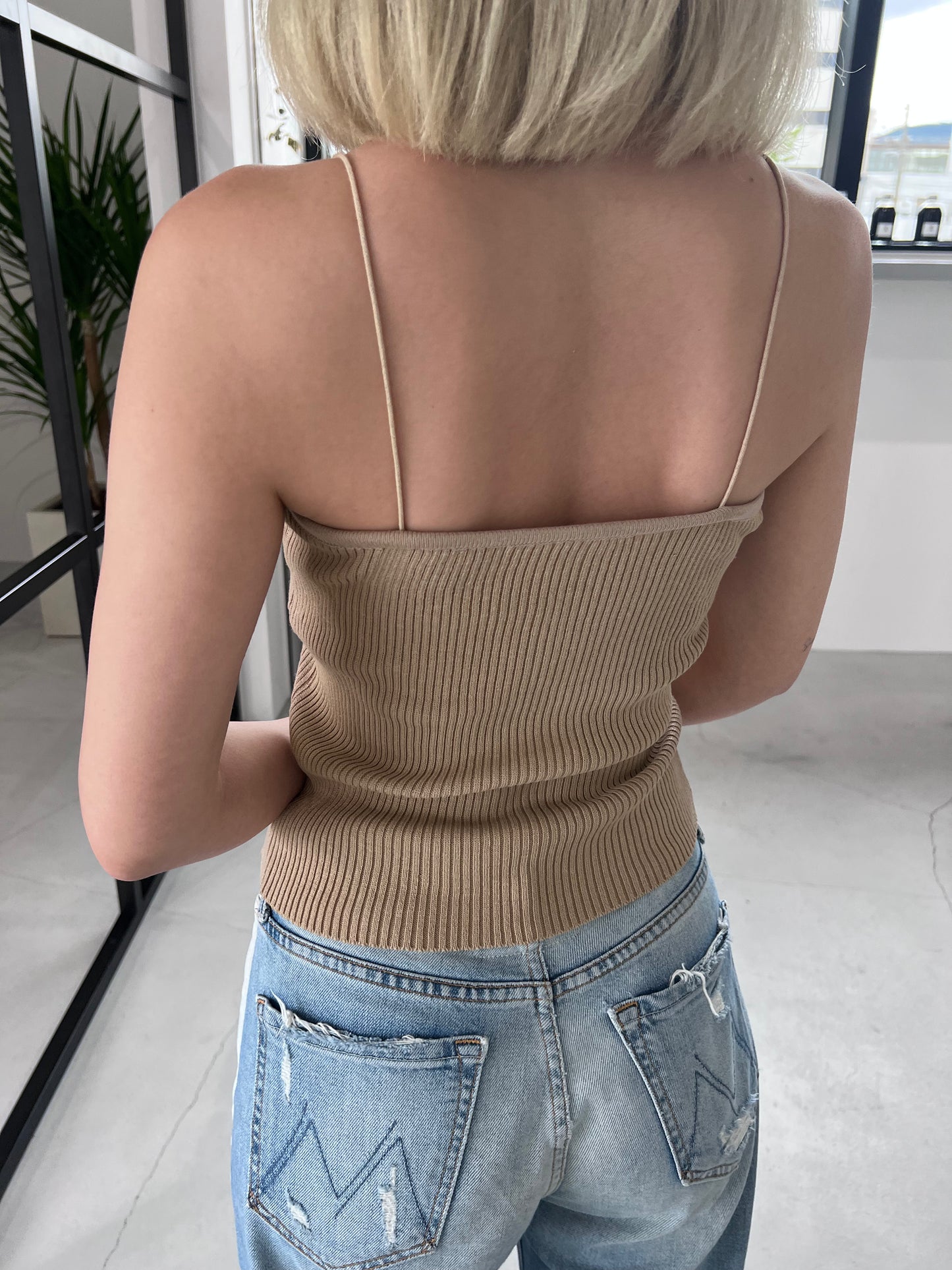 SPAGHETTI STRAP RIB CAMISOLE "MILK TEA"