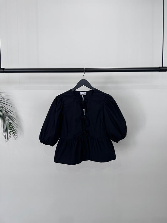 【GANNI】Cotton poplin peplum blouse “BLACK”